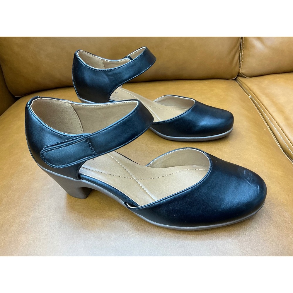Easy Spirit Casity Pumps Womens 8W Black Mary Jane Block Heel Z0596